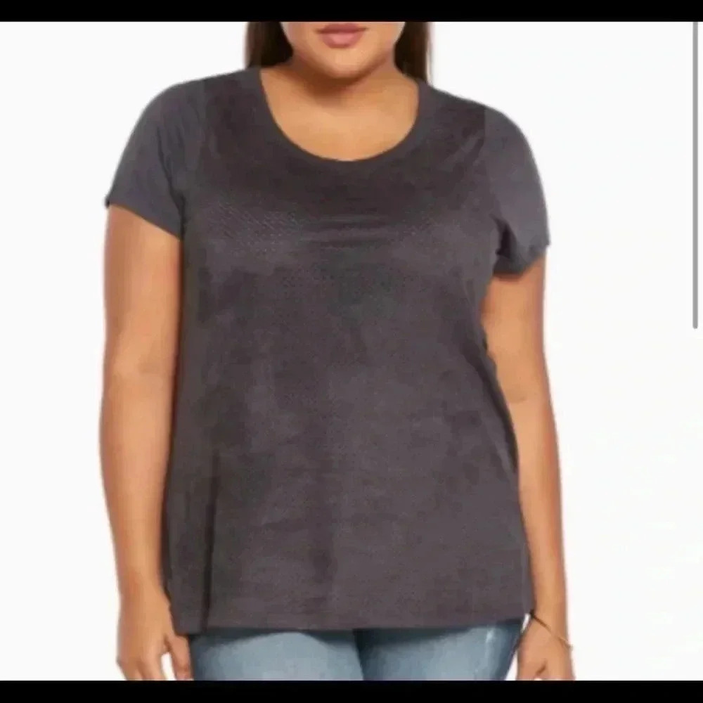 Torrid Perforated Faux Suede‎ Gray Tee Shirt 0